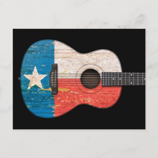 Aged and Worn Texas Flag Acoustic Guitar, zwart Briefkaart (Voorkant)