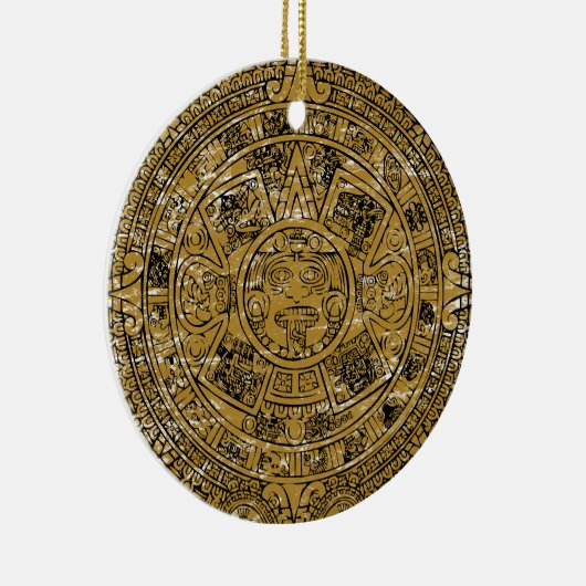 Aged Aztec Sun Stone Calendar Keramisch Ornament (Rechts)