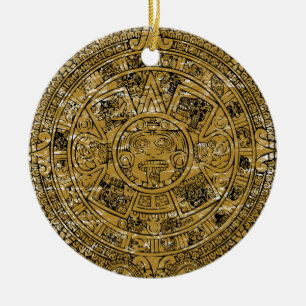 Aged Aztec Sun Stone Calendar Keramisch Ornament