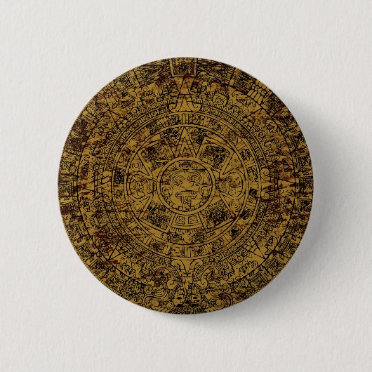 Aged Aztec Sun Stone Calendar Ronde Button 5,7 Cm (Voorkant)