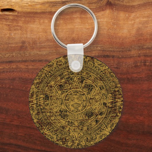 Aged Aztec Sun Stone Calendar Sleutelhanger (Voorkant)