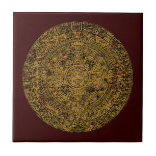 Aged Aztec Sun Stone Calendar Tegeltje