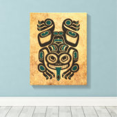 Aged Blauw en Zwart Haida Spirit Tree Kikker Canvas Afdruk (Insitu (Houten vloer))