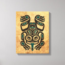 Aged Blauw en Zwart Haida Spirit Tree Kikker Canvas Afdruk