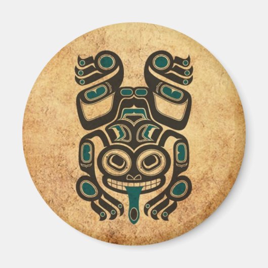 Aged Blauw en Zwart Haida Spirit Tree Kikker Magneet (Voorkant)