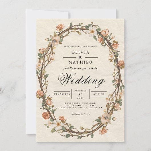 Aged Bloom Oval Floral Wedding Kaart (Voorkant)