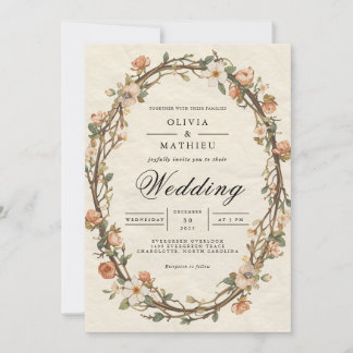 Aged Bloom Oval Floral Wedding Kaart
