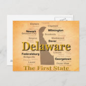 Aged Delaware State Pride Map Briefkaart (Voorkant / Achterkant)