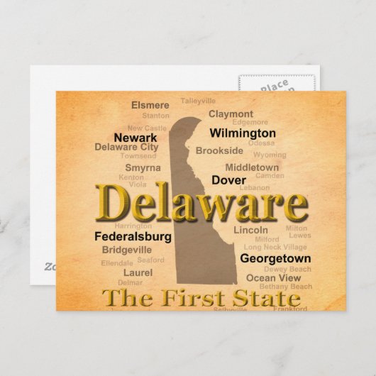 Aged Delaware State Pride Map Briefkaart (Voorkant / Achterkant)