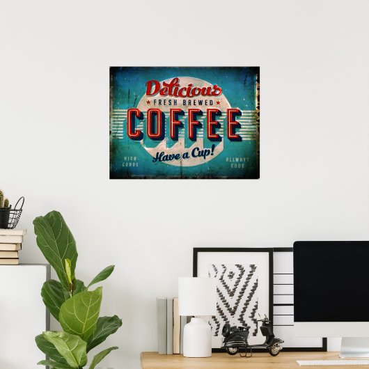 Aged Delicious Brewed Coffee Antiek Replica Poster (Thuiskantoor)