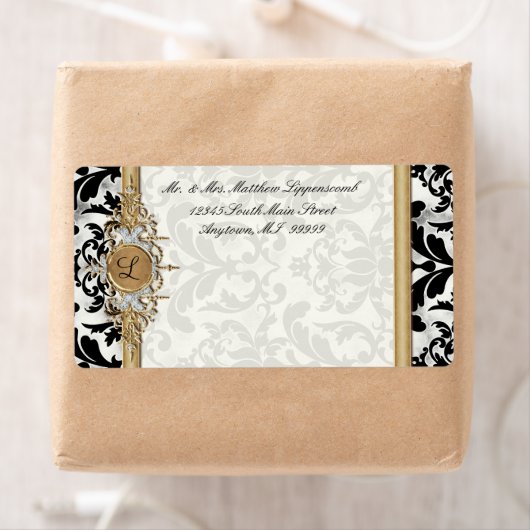 Aged Distress Damask Golden Bling Kijk Weddenschap Etiket (Insitu)