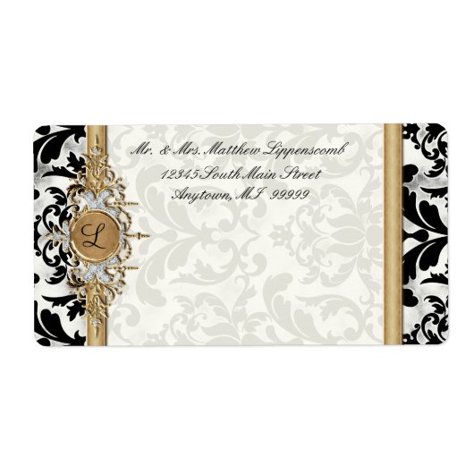 Aged Distress Damask Golden Bling Kijk Weddenschap Etiket (Voorkant)