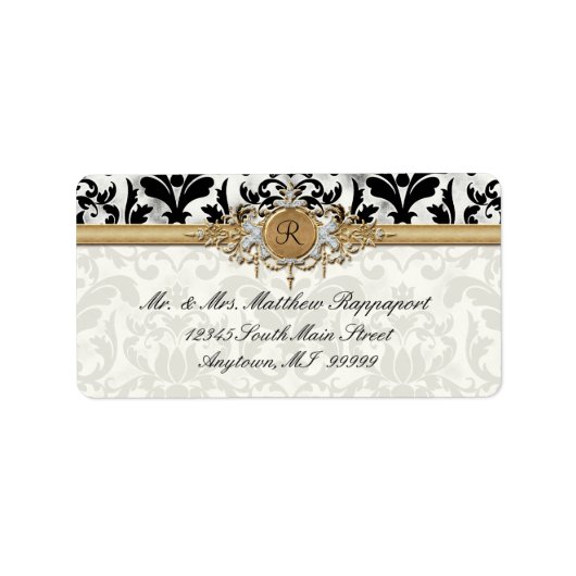 Aged Distress Damask Golden Bling Kijk Weddenschap Etiket (Voorkant)