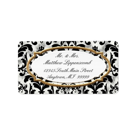 Aged Distress Damask Golden Bling Kijk Weddenschap Etiket (Voorkant)