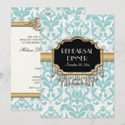 Aged Distress Damask Golden Bling Kijk Weddenschap Kaart (Voorkant / Achterkant)