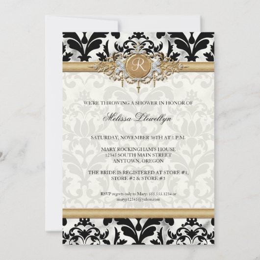 Aged Distress Damask Golden Bling Kijk Weddenschap Kaart (Achterkant)