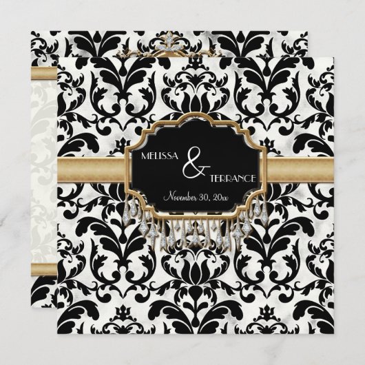 Aged Distress Damask Golden Bling Kijk Weddenschap Kaart (Voorkant / Achterkant)