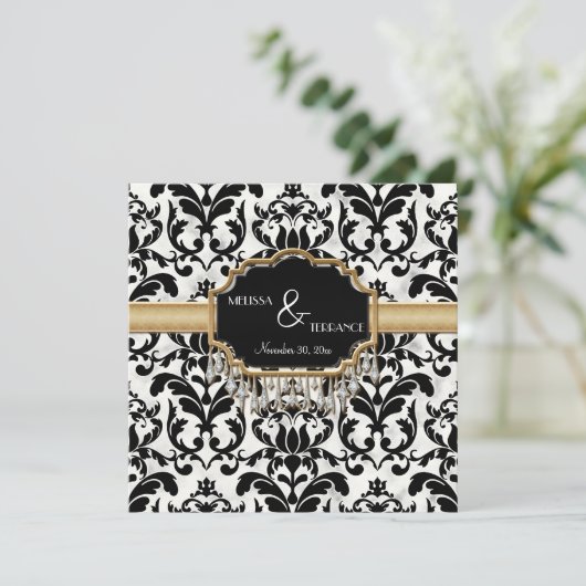Aged Distress Damask Golden Bling Kijk Weddenschap Kaart (Staand voorkant)