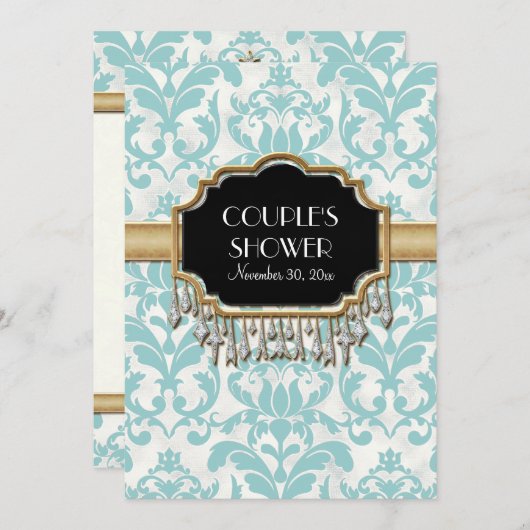 Aged Distress Damask Golden Bling Kijk Weddenschap Kaart (Voorkant / Achterkant)