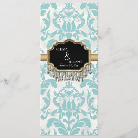 Aged Distress Damask Golden Bling Kijk Weddenschap Menu (Voorkant)