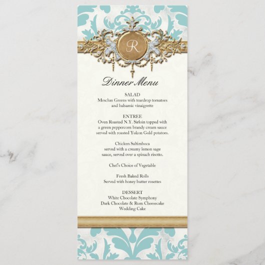 Aged Distress Damask Golden Bling Kijk Weddenschap Menu (Achterkant)