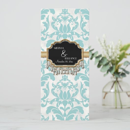 Aged Distress Damask Golden Bling Kijk Weddenschap Menu (Staand voorkant)