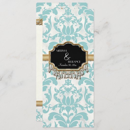 Aged Distress Damask Golden Bling Kijk Weddenschap Menu (Voorkant / Achterkant)