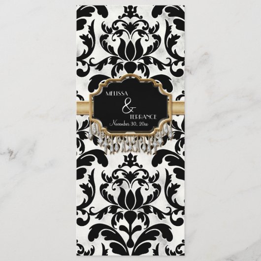 Aged Distress Damask Golden Bling Kijk Weddenschap Menu (Voorkant)