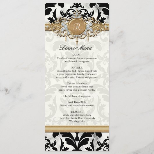 Aged Distress Damask Golden Bling Kijk Weddenschap Menu (Achterkant)