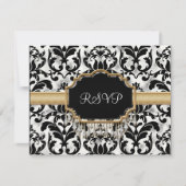 Aged Distress Damask Golden Bling Kijk Weddenschap RSVP Kaartje (Voorkant)