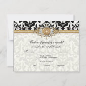 Aged Distress Damask Golden Bling Kijk Weddenschap RSVP Kaartje (Achterkant)