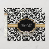 Aged Distress Damask Golden Bling Kijk Weddenschap RSVP Kaartje (Voorkant / Achterkant)