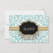 Aged Distress Damask Golden Bling Kijk Weddenschap RSVP Kaartje (Voorkant)