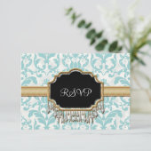 Aged Distress Damask Golden Bling Kijk Weddenschap RSVP Kaartje (Staand voorkant)