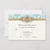 Aged Distress Damask Golden Bling Kijk Weddenschap RSVP Kaartje (Achterkant)