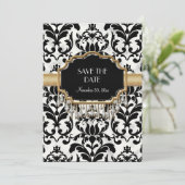 Aged Distress Damask Golden Bling Kijk Weddenschap Save The Date (Staand voorkant)