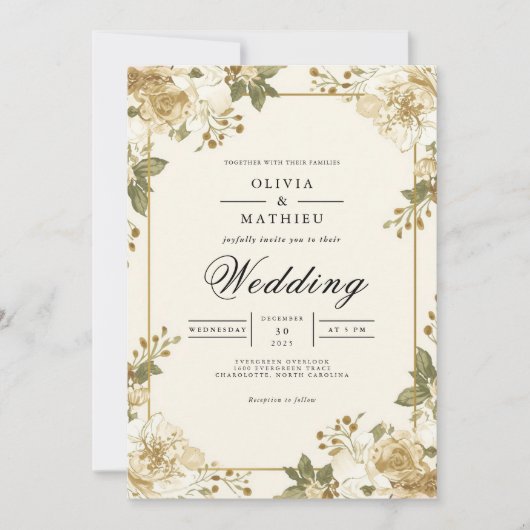 Aged Floral Accent Wedding Kaart (Voorkant)