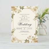 Aged Floral Accent Wedding Kaart (Staand voorkant)