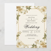 Aged Floral Accent Wedding Kaart (Voorkant / Achterkant)