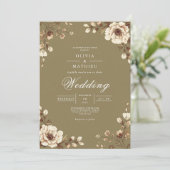 Aged Floral Frame Rustic Wedding Kaart (Staand voorkant)