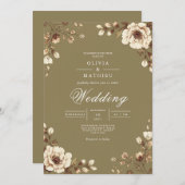 Aged Floral Frame Rustic Wedding Kaart (Voorkant / Achterkant)