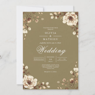 Aged Floral Frame Rustic Wedding Kaart