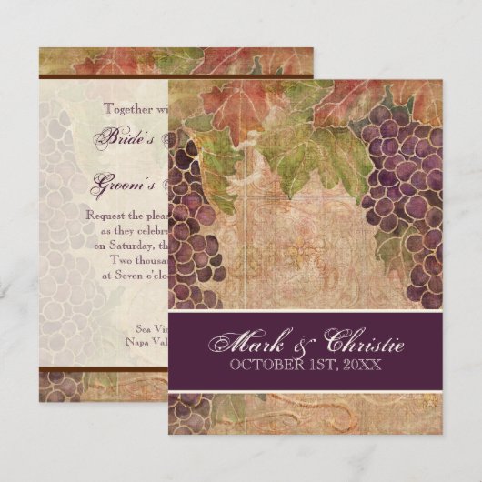 Aged Grape Vineyard Wedding Invitation Kaart (Voorkant / Achterkant)
