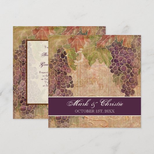 Aged Grape Vineyard Wedding Invitation Kaart (Voorkant / Achterkant)