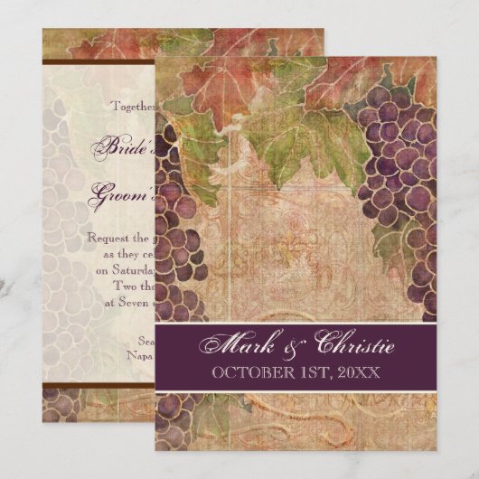 Aged Grape Vineyard Wedding Invitation Kaart (Voorkant / Achterkant)