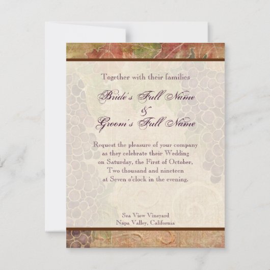 Aged Grape Vineyard Wedding Invitation Kaart (Achterkant)