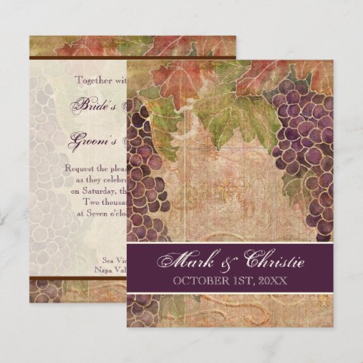 Aged Grape Vineyard Wedding Invitation Kaart (Voorkant / Achterkant)