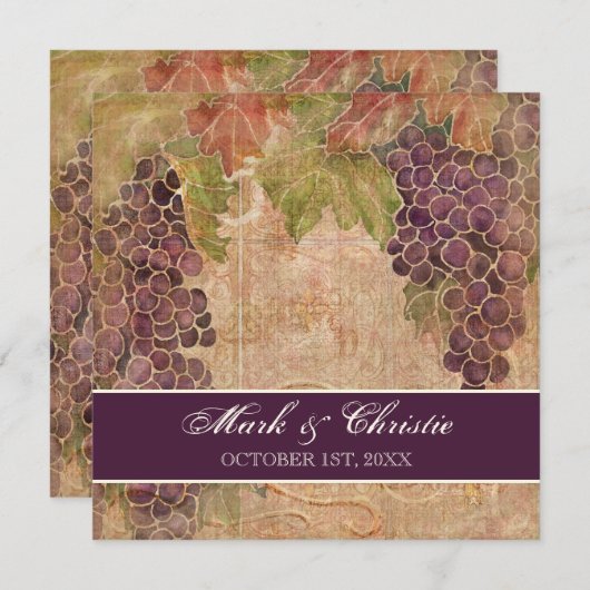 Aged Grape Vineyard Wedding Invitation Kaart (Voorkant / Achterkant)