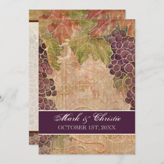 Aged Grape Vineyard Wedding Invitation Kaart (Voorkant / Achterkant)