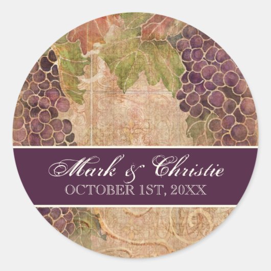 Aged Grape Vineyard Wedding Invitation Ronde Sticker (Voorkant)